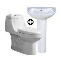 COMBO Inodoro One Piece Índigo Blanco + Pedestal Ártico Blanco de 69 cm + Lavatorio Standard Cerámica Blanco Orange