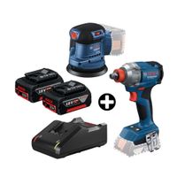 COMBO Bosch: Lijadora orbital Gex 185-Li + Llave de Impacto Inalámbrica GDX 18V-285 + 2 Baterías 18v 4ah + Cargador Bivolt