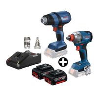 COMBO Bosch: Pistola de calor inalámbrico Ghg 18v-50 + Llave de Impacto Inalámbrica GDX 18V-285 + 2 Baterías 18v 4ah + Cargador Bivolt