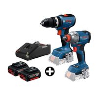 COMBO Bosch: Taladro Atornillador Inálambrico Gsb 18V-65 Baretool + Llave de Impacto Inalámbrica GDX 18V-285 + 2 Baterías 18v 4ah + Cargador Bivolt