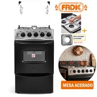 Cocina Fadic con tapa de vidrio y horno sami 4h Negro + Protector