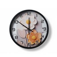 Reloj de Pared Redondo Modelo Margaritas – Marco Negro, Fondo Blanco, 20 cm