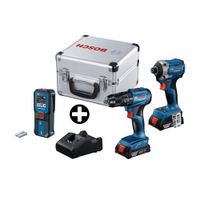 COMBO Bosch: Taladro Gsb 185-li + Atornillador Gdr 18v-215 + Maletin Aluminio + Medidor Láser GLM 3023 Professional 30m Azul