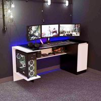 Escritorio Gamer NR 02 140cm 1 Puerta Movenda Negro/ Blanco