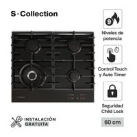 Cocina Encimera a Gas 60cm S-Collection 3120SOLCO082 Vidrio Full Touch