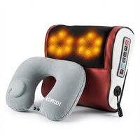 Almohada Masajeadora Multifuncional MP1 Negro Rojo + Almohada de Cuello Inflable U02 Gris| Bomidi