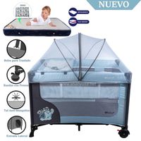 Cuna Corral Ebaby con Cambiador Happy Dream Celeste + Colchón