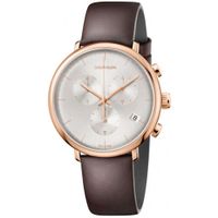 Reloj Calvin Klein High Noon Chrono K8M276G6 Suizo Fecha Cronometro Cuero Marron Acero Oro Rosado