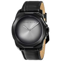 Reloj Perry Ellis Decagon Fading 10007-01 Correa de Cuero Negro Dial Gris