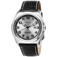 Reloj Perry Ellis Memphis 04002-01 Fecha Correa de Cuero Negro Dial Plateado