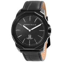 Reloj Perry Ellis Decagon 46 05006-01 Fecha Acero Inoxidable Correa Cuero Negro