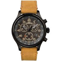 Reloj Timex Expedition Field TW4B12300 Luz Indiglo Fecha Cronómetro Cuero Beige Dial Negro