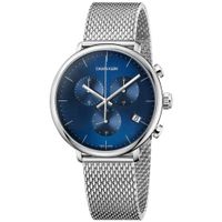 Reloj Calvin Klein High Noon Chrono K8M2712N Suizo Fecha Acero Inoxidable Plateado Azul