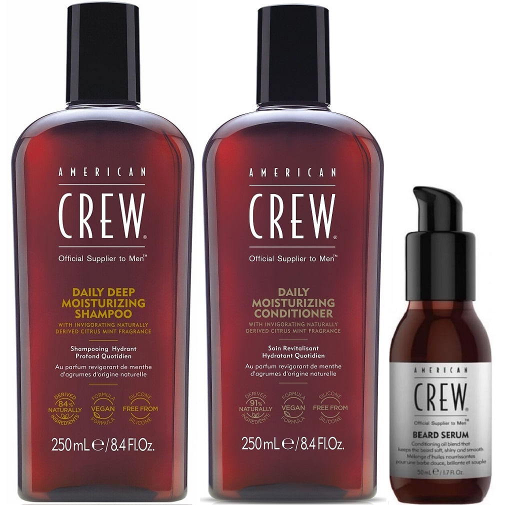 Shampoo Hidratante + Conditioner + Aceite para Barba American Crew Men