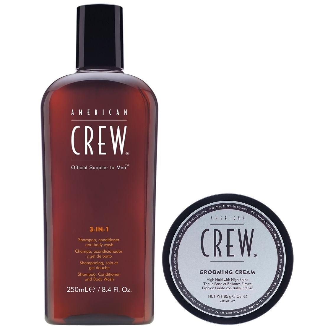3 en 1 Shampoo, Conditioner y Body Wash + Cera Grooming Cream American Crew Men