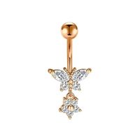 Piercing para ombligo mariposa y flor con brillos oro rosa