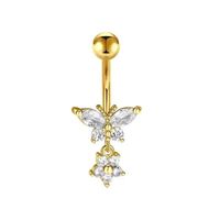 Piercing para ombligo mariposa y flor con brillos dorado