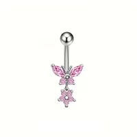 Piercing para ombligo mariposa y flor con brillos rosado