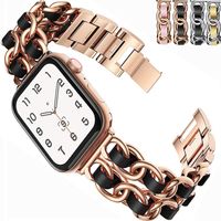 Correa Para Applewatch Y Watch Acero y Cuero  42-44-45-49mm Rosa gold-Negro