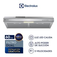 Campana Extractora Electrolux 60cm Alto Poder de Succión e iluminación LED Inox DE6SS