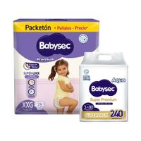 Pack BABYSEC: Pañales para Bebé Premium Talla XXG Paquete 78un + Toallitas Húmedas Super Premium Paquete 240un