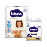 Pack BABYSEC: Pañal Super Premium Talla XG Paquete 60un + Toallitas Húmedas Super Premium Paquete 240un
