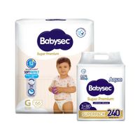 Pack BABYSEC: Pañal Super Premium Talla G Paquete 66un + Toallitas Húmedas Super Premium Paquete 240un
