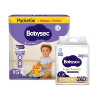 Pack BABYSEC: Pañales para Bebé Premium Talla XG Paquete 78un + Toallitas Húmedas Super Premium Paquete 240un