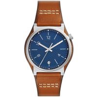 Reloj Fossil Barstow FS5524 Fecha Correa de Cuero Marrón Dial Azul