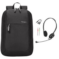 Mochila Targus Intellect Essential 15.6"" Negro (TSB966DI) + Audifonos con microfono Genius HS-200C con conector dual de 3.5mm
