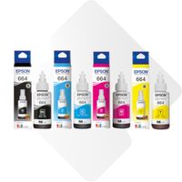 Pack de 4 Botellas de Tinta Original Epson T664 Negro y Colores