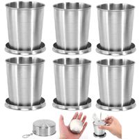 6 Vaso Plegable de Acero Inoxidable 7.5cm con Llavero Reutilizable 140ml