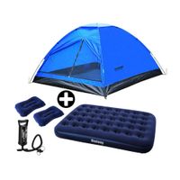 COMBO Carpa para 4 personas Ligera Dome Pack Orange + Colchón Inflable Bestway Pavillo 2 Plazas con Inflador y 2 Almohadas