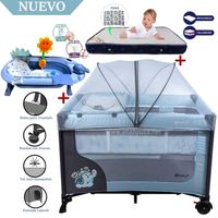 Cuna Corral Ebaby Happy Dream Celeste-Colchón y Bañera