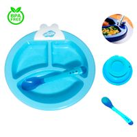 Set Plato Termico Con Cubierto Para Bebe Baby Froggie Celeste