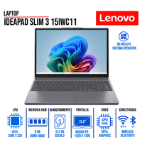 LAPTOP LENOVO IDEAPAD SLIM 3 15IWC11, 15.3"" WUXGA IPS, CORE 5 320, 8GB DDR5, 512GB SSD M.2 SIN SISTE