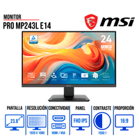 MONITOR PLANO MSI PRO MP243L E14, 23.8"" FHD IPS, HDMI /VGA, 1920 x 1080