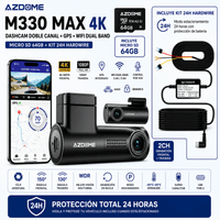 CÁMARA PARA AUTOS DASHCAM AZDOME M330 MAX 4K Dual GPS + WiFi + 64GB + Kit 24H