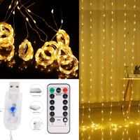 Cortina de Luces Cascada ámbar 3x3  con Control y Entrada USB 240L