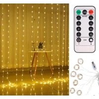 Cortina de Luces Cascada ámbar 3x3  con Control y Entrada USB 240L