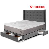 Dormitorio Royal Balanzze Con Cajones + Cabecera Gold 2 Plazas Gris