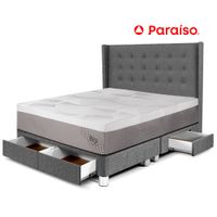 Dormitorio Royal Balanzze Con Cajones + Cabecera Gold Queen Gris