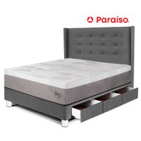Dormitorio Royal Balanzze Con Cajones + Cabecera Gold 1.5 Plazas Gris