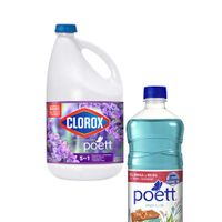 Pack Lejía CLOROX Lavanda & Jazmín Botella 4Kg + Limpiador POETT Alegra Tu Día Botella 900ml