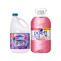 Pack Lejía CLOROX Lavanda & Jazmín Botella 2Kg + Limpiador POETT Suavidad de Bebé Botella 4.5L