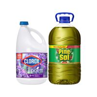 Pack Lejía CLOROX Lavanda & Jazmín Botella 4Kg + Desinfectante PINESOL Original Pino Botella 4.5L