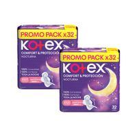 Pack Toalla Higiénica KOTEX Comfort y Protección Nocturna Paquete 32un x 2un