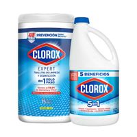 Pack CLOROX: Lejía Tradicional Botella 2kg + Toallitas Desinfectantes Canister Fresh Pote 75un