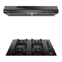 Combo Electrolux: Encimera a Gas 4 Quemadores 60cm KE4GR+Campana 60cm Alto Poder de Succión e iluminación LED Negra DE6SB