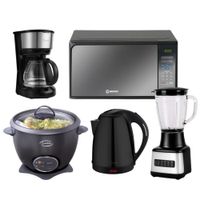 PentaCombo Miray Olla Arrocera Negro 1.5L + Licuadora 1.5L + Horno Microondas 20L + Hervidor 1.8 Litros Negro + Cafetera 6 Tazas